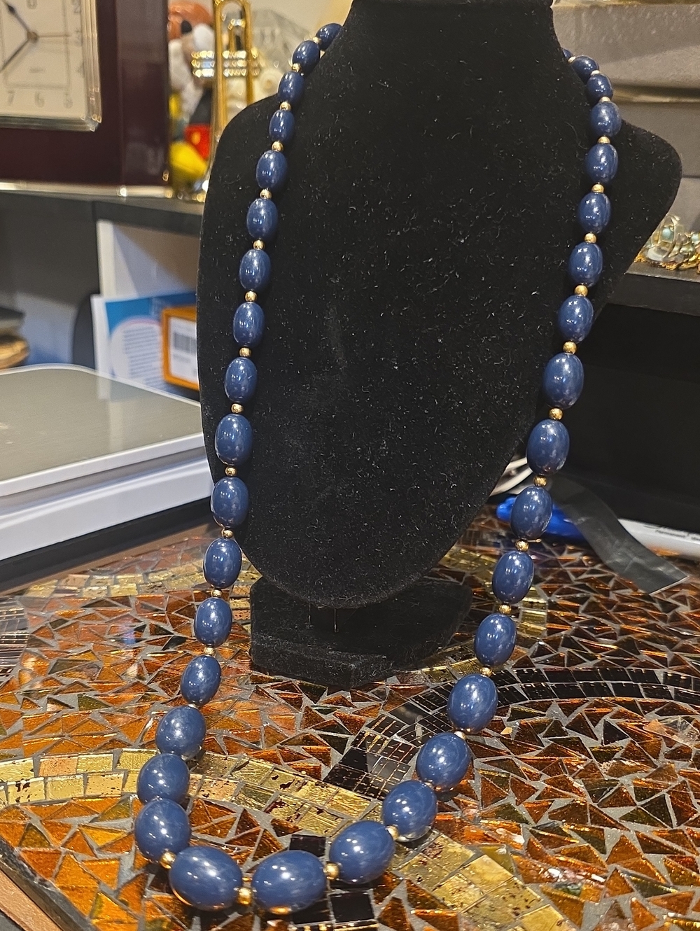 Monet Navy Bead Necklace with Gold Accents